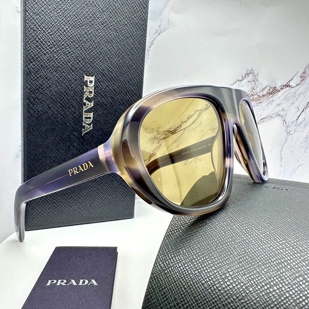 New PRADA Sunglasses Brown Striped Laguna Aviator Shield Mask New - Picture 6 of 16